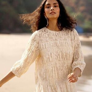 Dash and Dot Allover Ruches Long Sleeve Top in Ivory Size Small